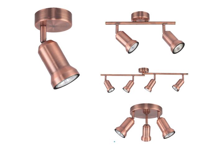 Modern 3 Way Adjustable Domed Heads Straight Bar Ceiling Spotlight in an Antique Brass Finish AS-2003