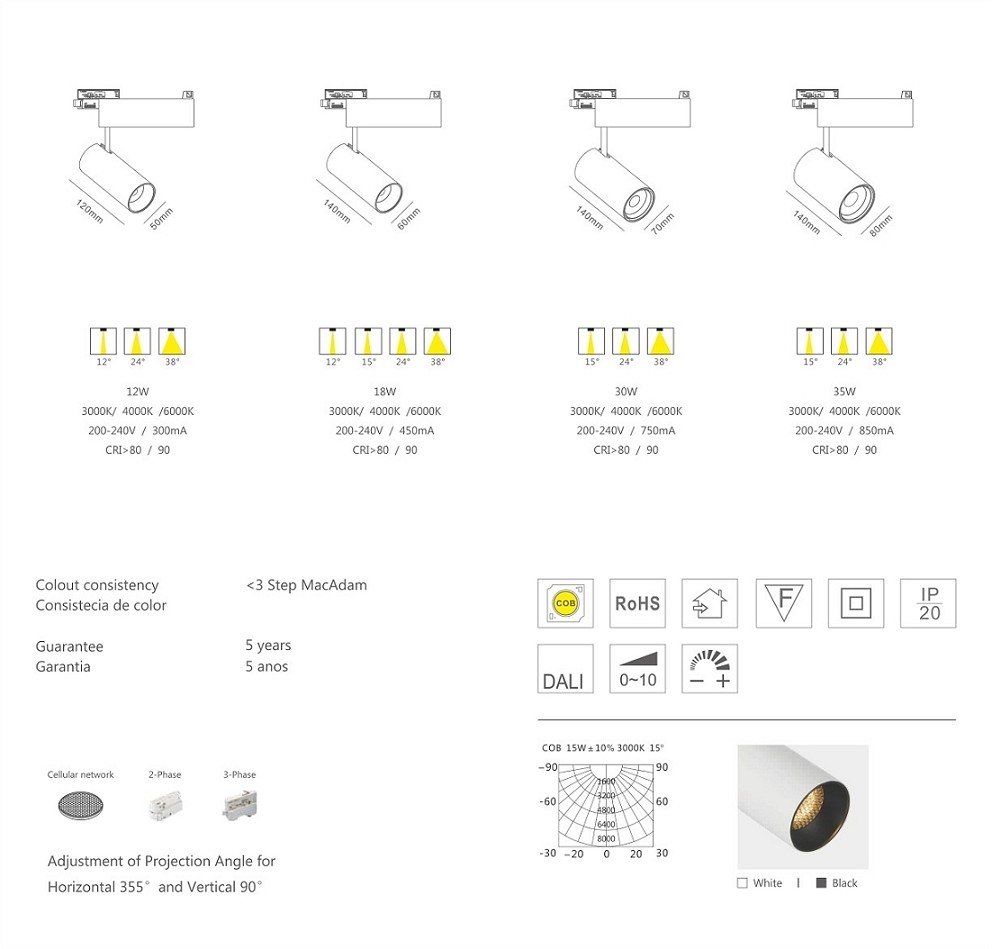Track Spot Light with die-casting aluminium gear box